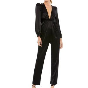 Mac Duggal Leena Satin Long-Sleeve Jumpsuit